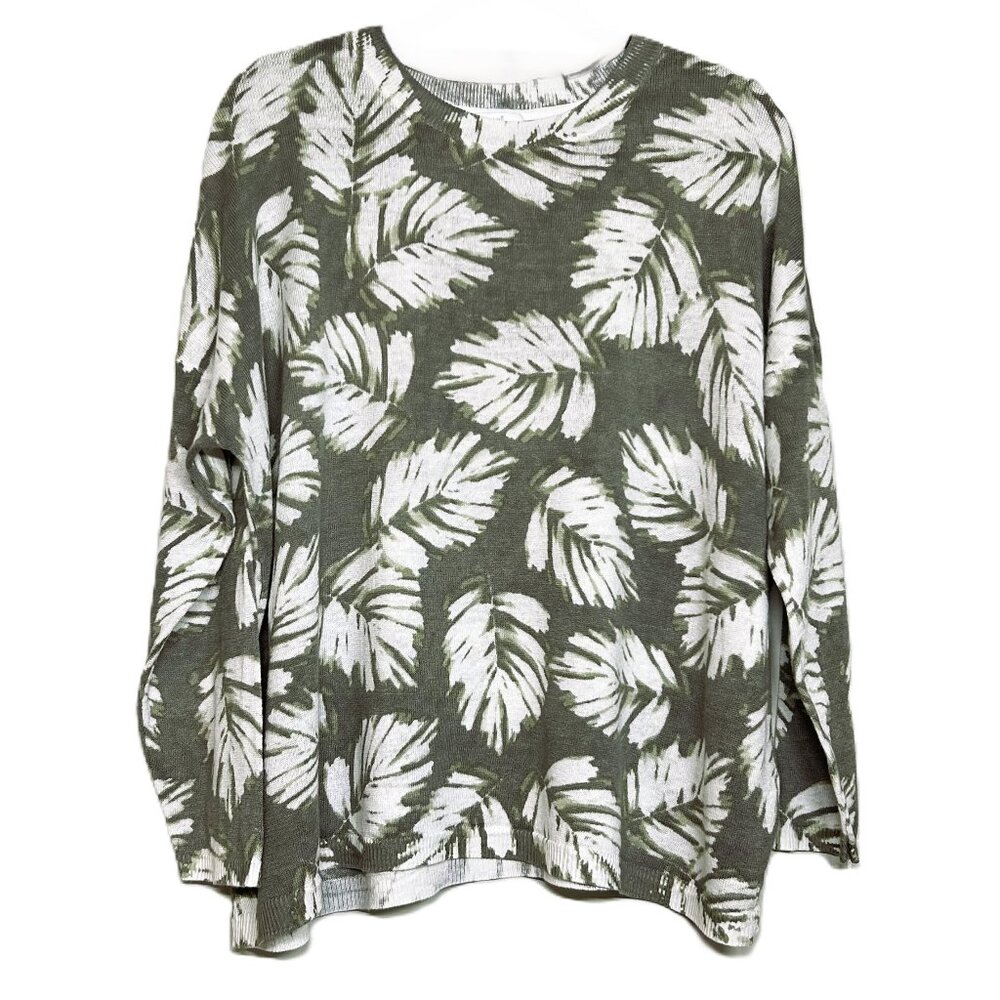 J.Jill Linen Blend Palm‎ Leaf Crew Neck Lightweight Sweater XL Women's